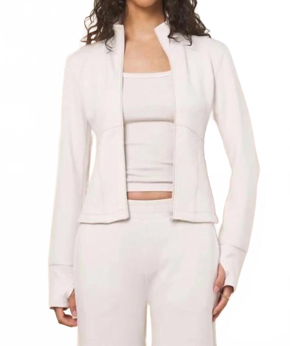 NEW VINTAGE HAVANA cloud fleece slim fit zip up jacket in white